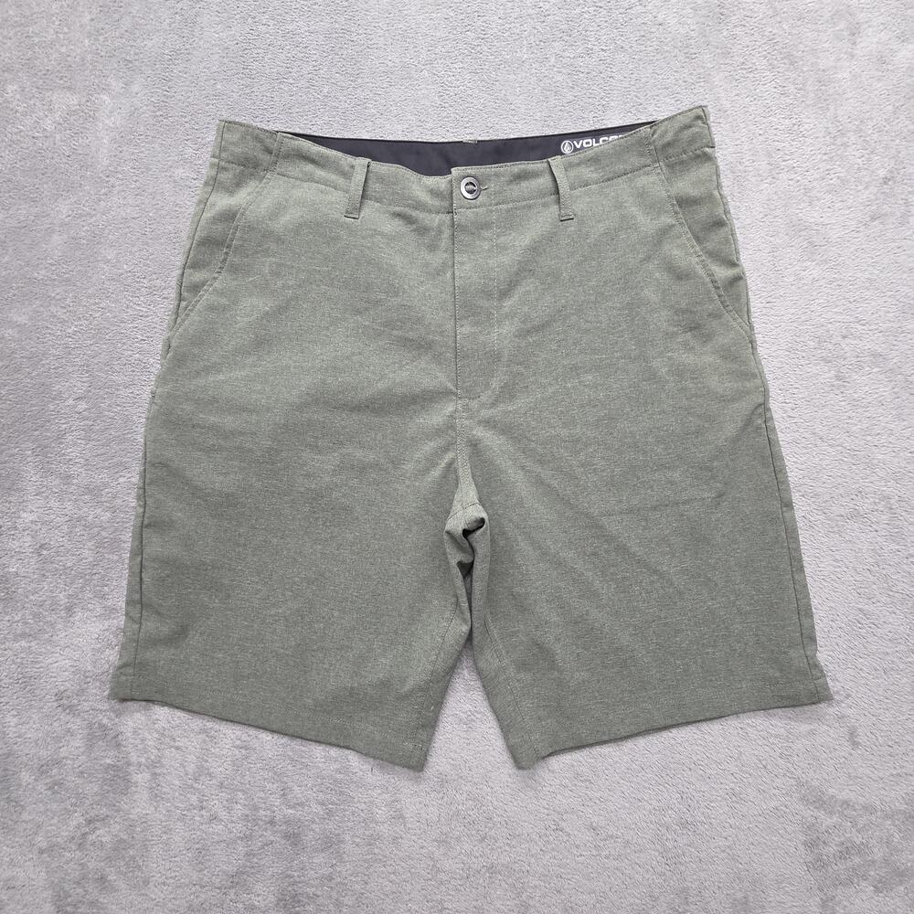 Volcom Shorts Mens Measured 38x10 Green Chino Polyester Spandex Stretch Pockets